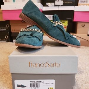 Suede Loafers with Gold Chain